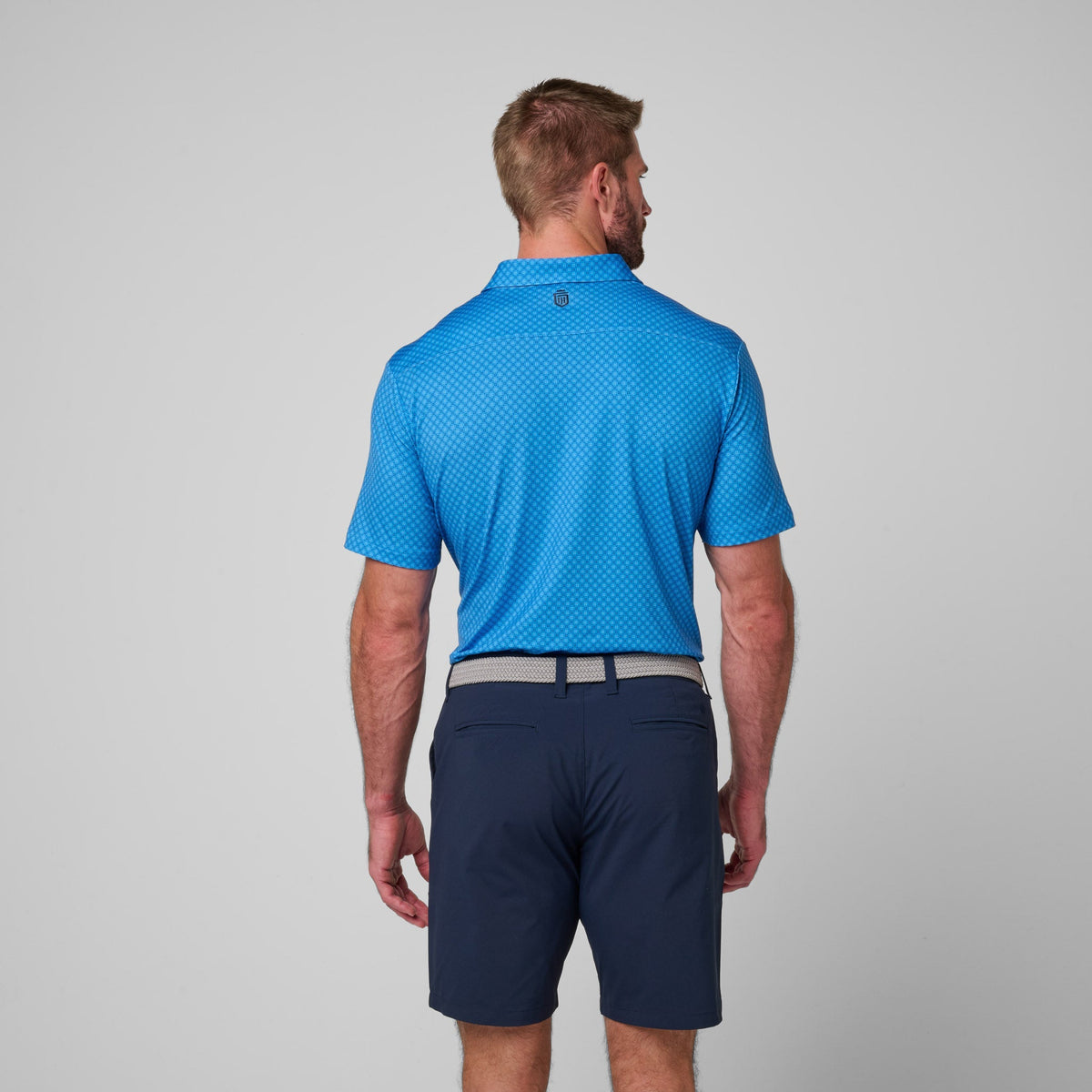 Greatness Wins Athletic Tech Printed Polo in Sonic Blue Geo, view 3