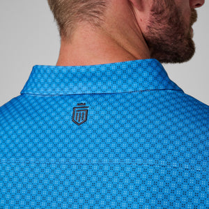 Greatness Wins Athletic Tech Printed Polo in Sonic Blue Geo, view 2