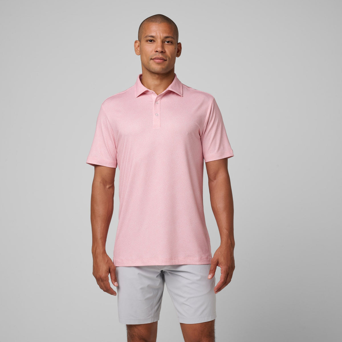 Greatness Wins Athletic Tech Printed Polo in Pink Ditsy, view 4