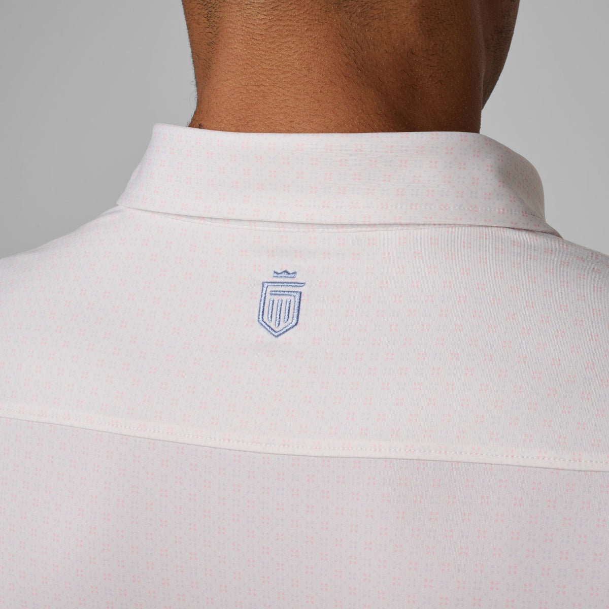 Greatness Wins Athletic Tech Printed Polo in White Geo, view 4