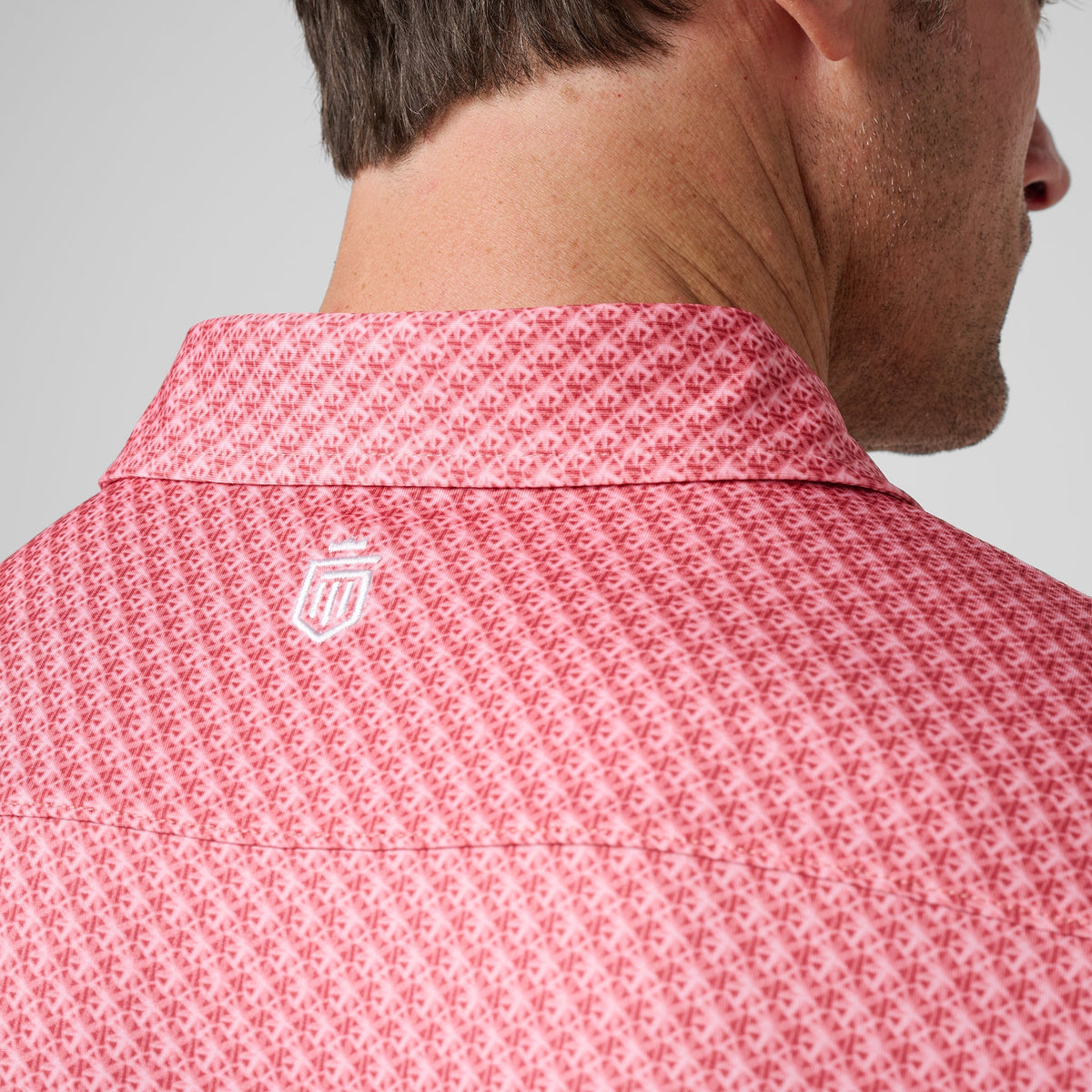 Greatness Wins Athletic Tech Printed Polo in Faded Red Blur, view 5
