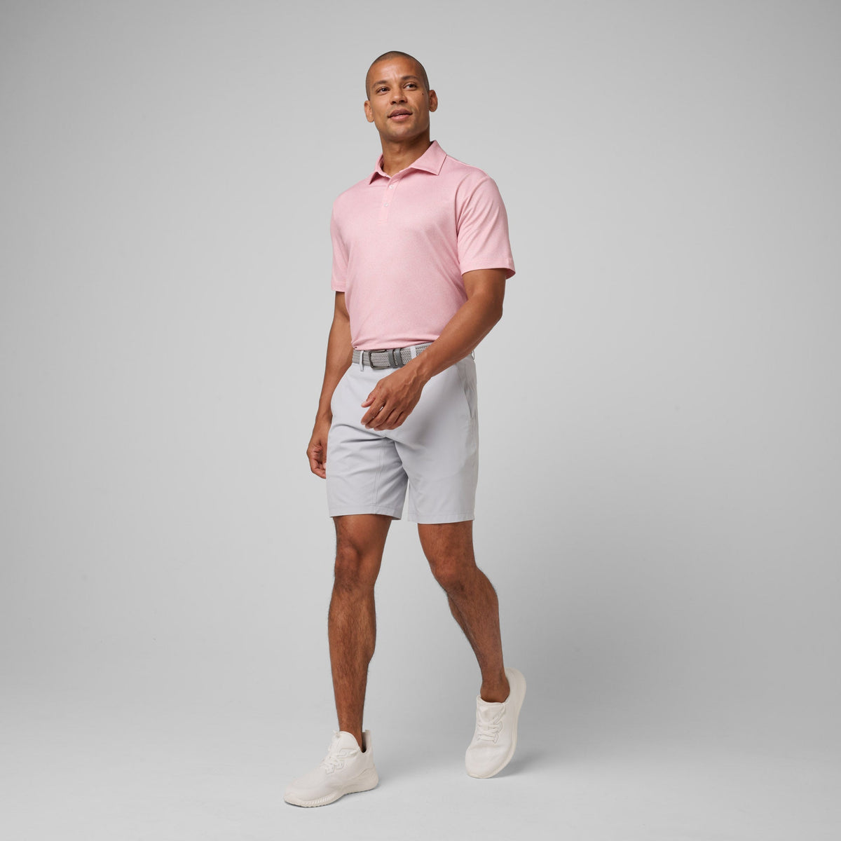Greatness Wins Athletic Tech Printed Polo in Pink Ditsy, view 2