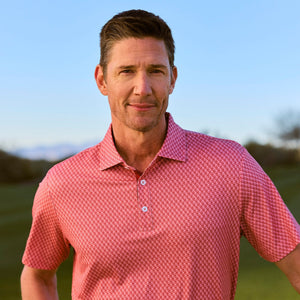 Greatness Wins Athletic Tech Printed Polo in Faded Red Blur