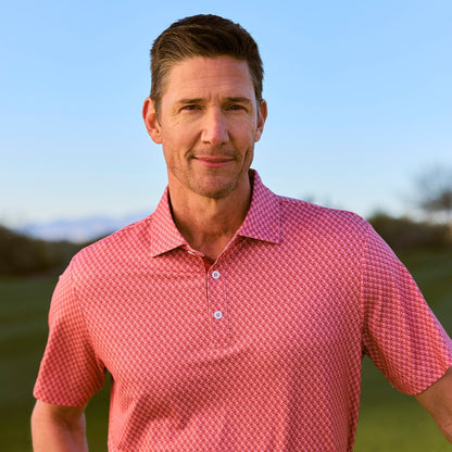 Greatness Wins Athletic Tech Printed Polo in Faded Red Blur