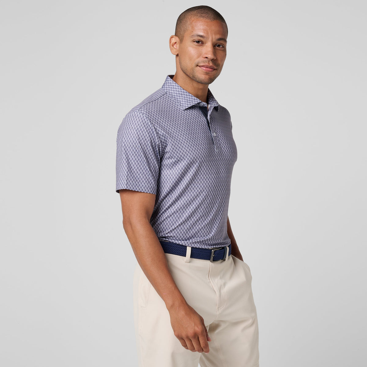 Greatness Wins Athletic Tech Printed Polo in Navy Blur, view 4