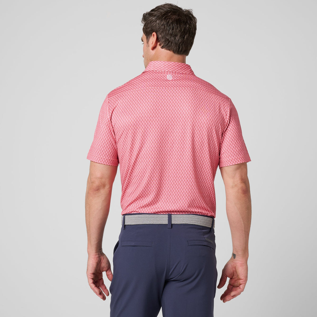 Greatness Wins Athletic Tech Printed Polo in Faded Red Blur, view 4