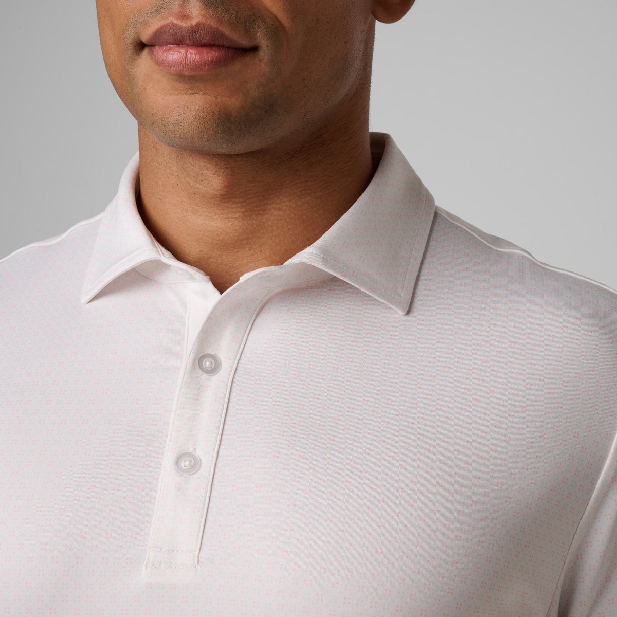 Greatness Wins Athletic Tech Printed Polo in White Geo, view 5