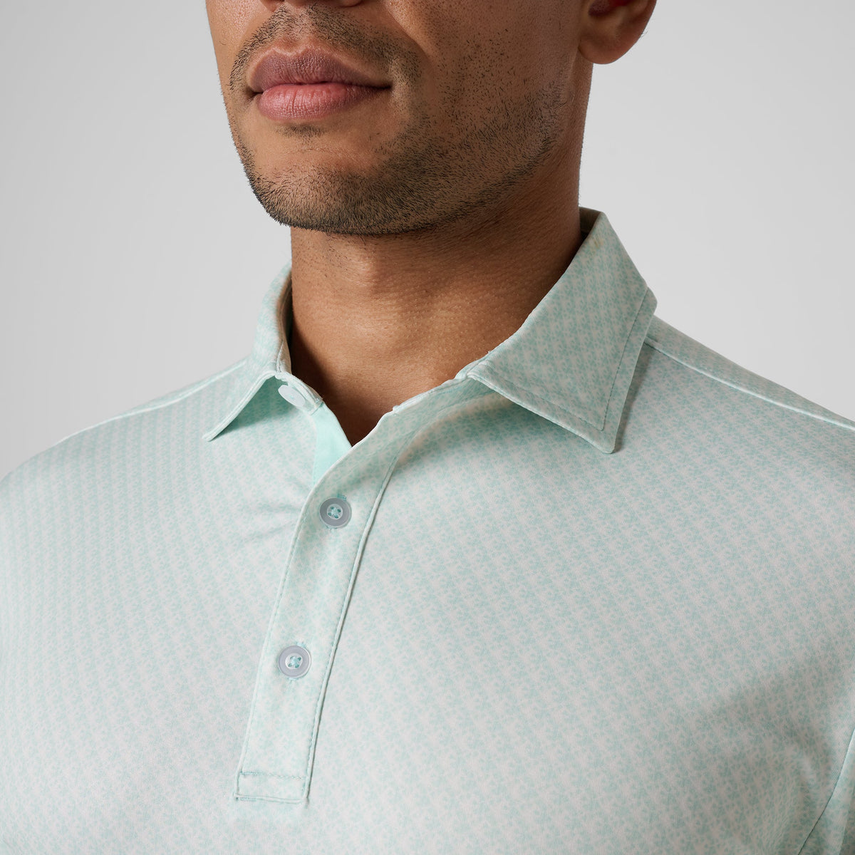 Greatness Wins Athletic Tech Printed Polo in Mint Blur, view 4