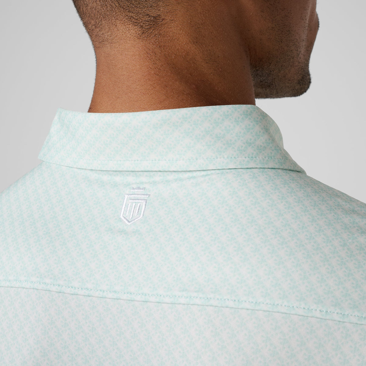Greatness Wins Athletic Tech Printed Polo in Mint Blur, view 3