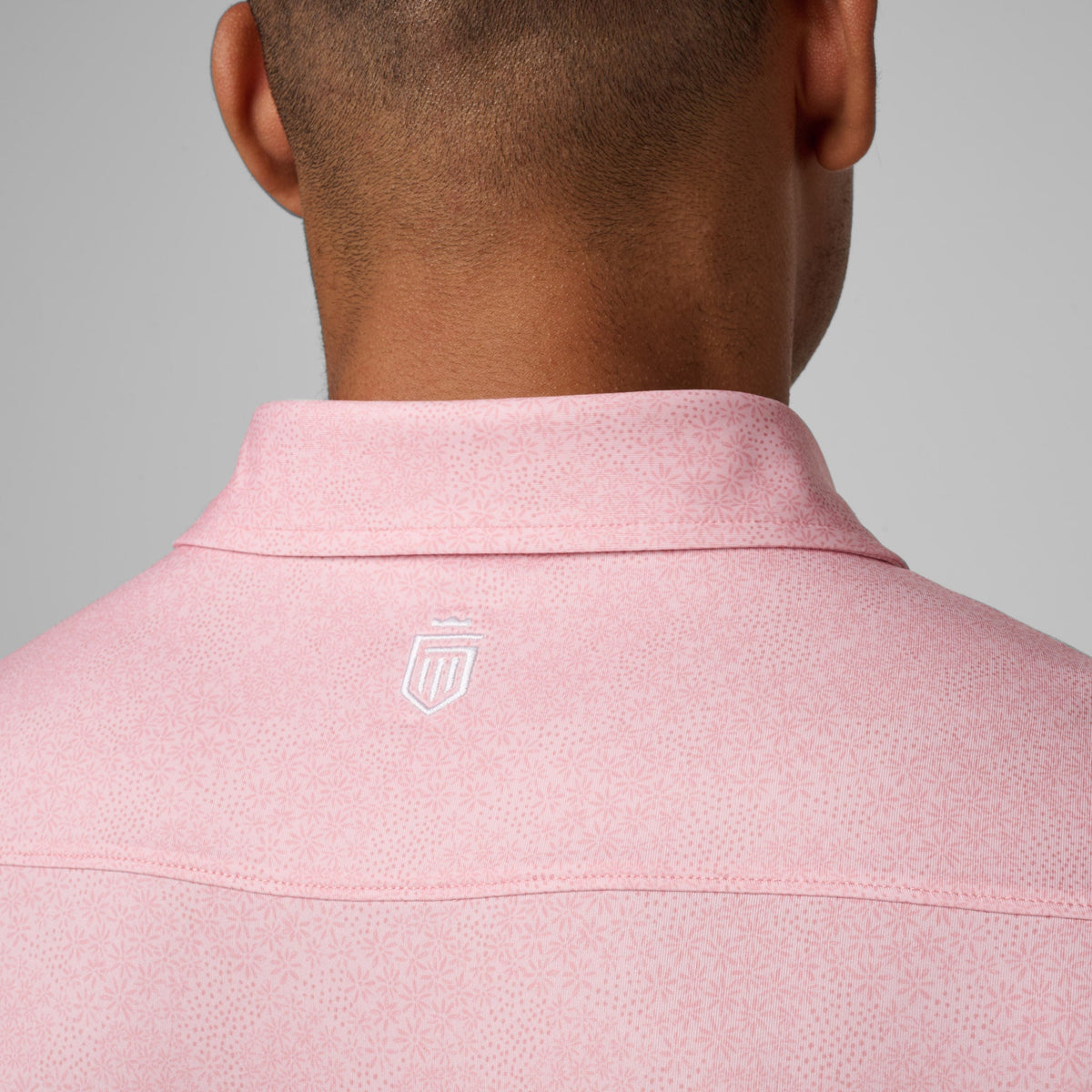 Greatness Wins Athletic Tech Printed Polo in Pink Ditsy, view 5