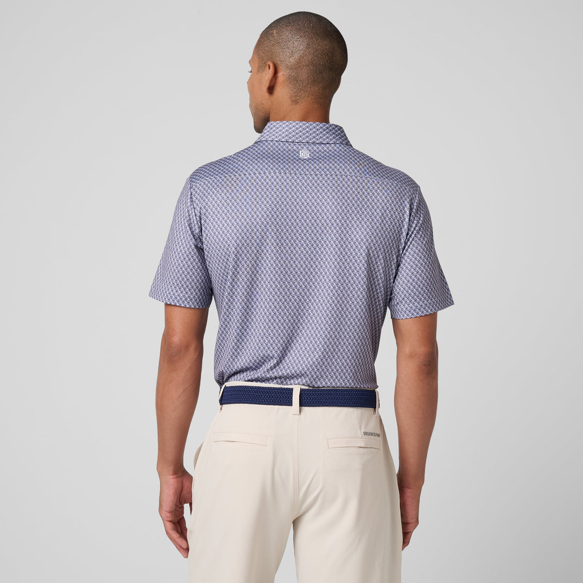 Greatness Wins Athletic Tech Printed Polo in Navy Blur, view 5
