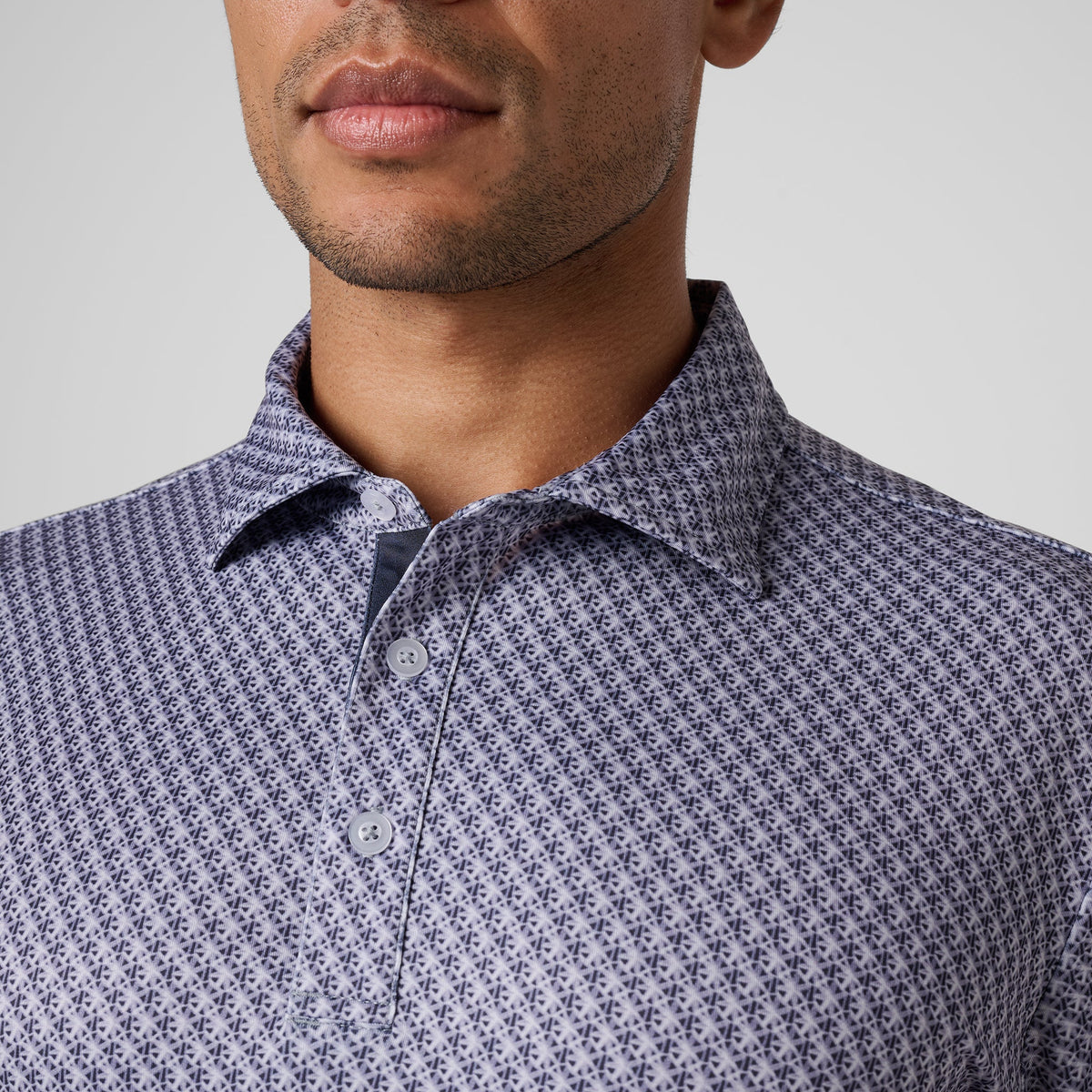 Greatness Wins Athletic Tech Printed Polo in Navy Blur, view 3