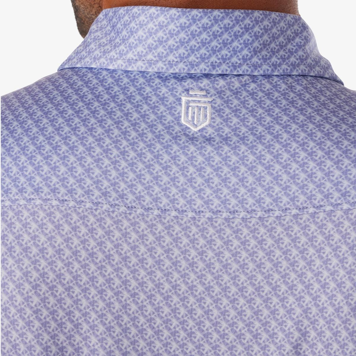 Greatness Wins Athletic Tech Printed Polo in Grape Denim Blur, view 4