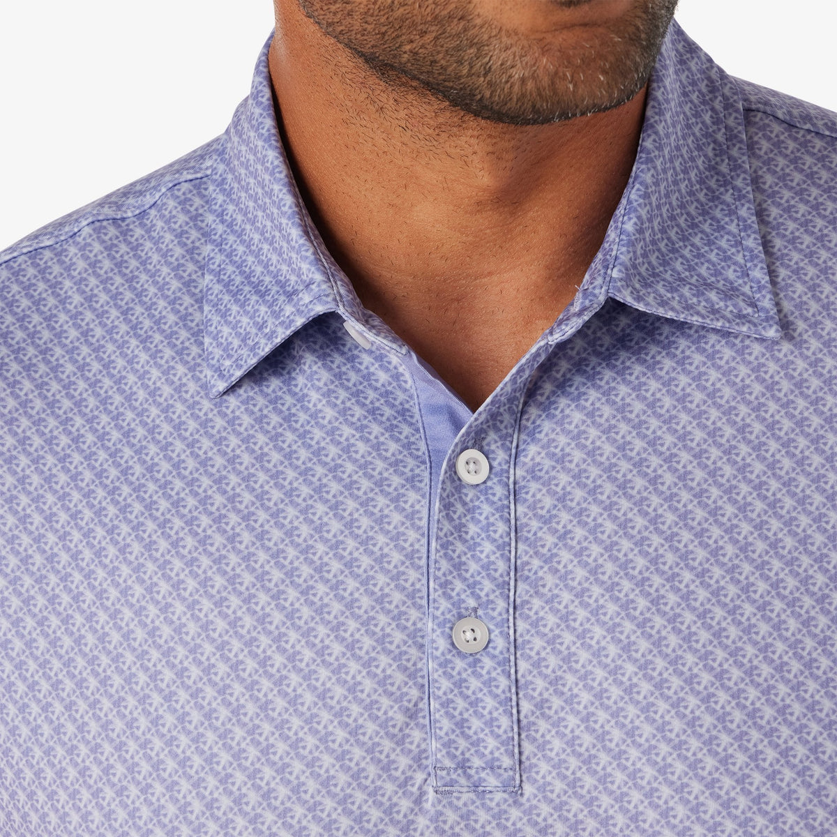 Greatness Wins Athletic Tech Printed Polo in Grape Denim Blur, view 5