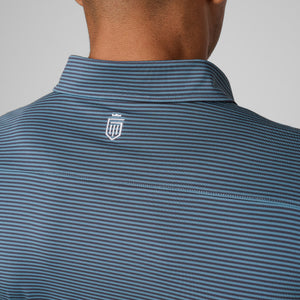 Greatness Wins Athletic Tech Stripe Polo in Storm Blue and Blue Atoll, view 2