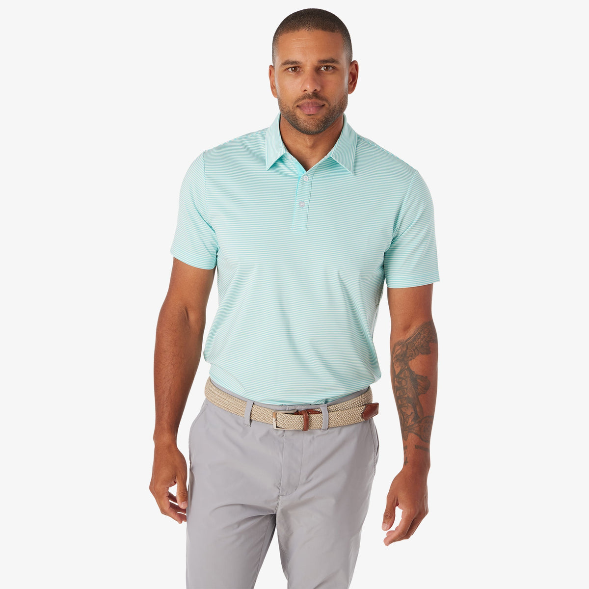 Greatness Wins Athletic Tech Stripe Polo in Blue Turq, view 4