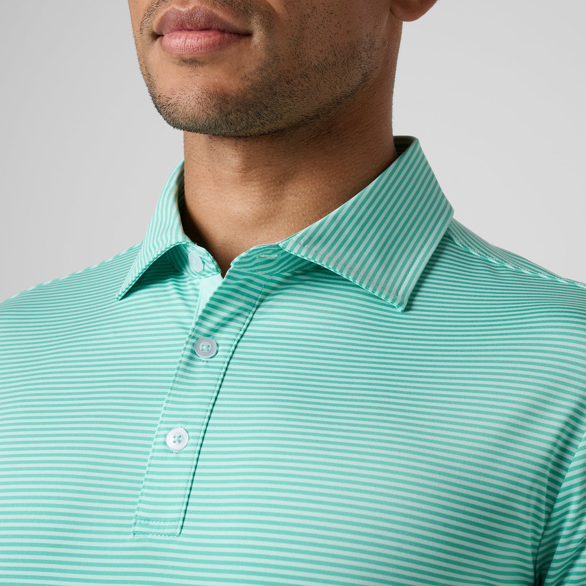 Greatness Wins Athletic Tech Stripe Polo in Mint and Marine Green, view 3