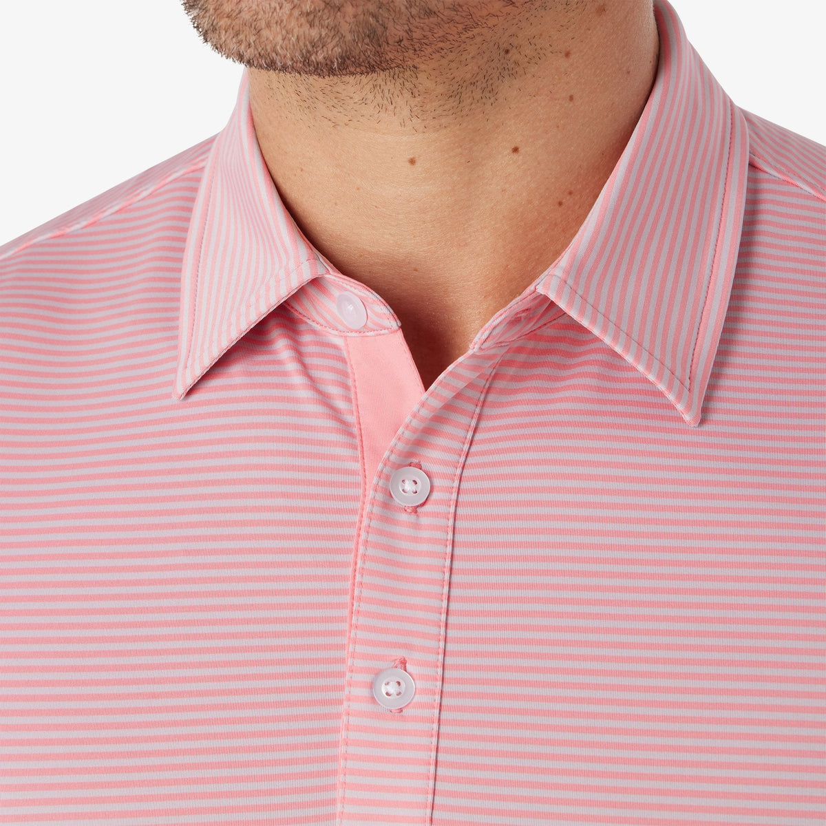 Greatness Wins Athletic Tech Stripe Polo in Iris Pink, view 4