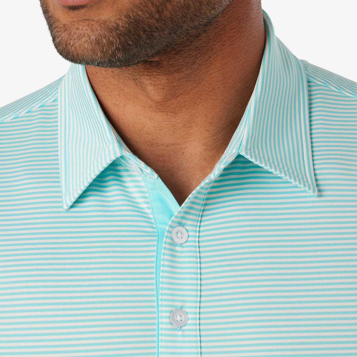 Greatness Wins Athletic Tech Stripe Polo in Blue Turq, view 7
