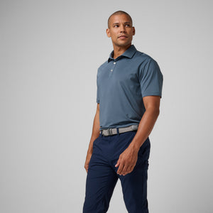 Greatness Wins Athletic Tech Stripe Polo in Storm Blue and Blue Atoll