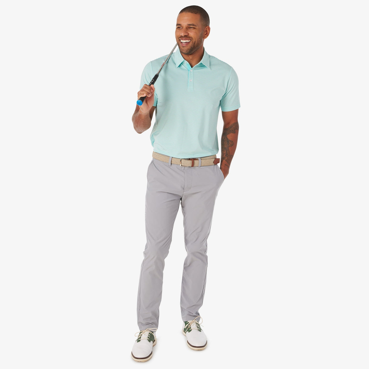 Greatness Wins Athletic Tech Stripe Polo in Blue Turq, view 6