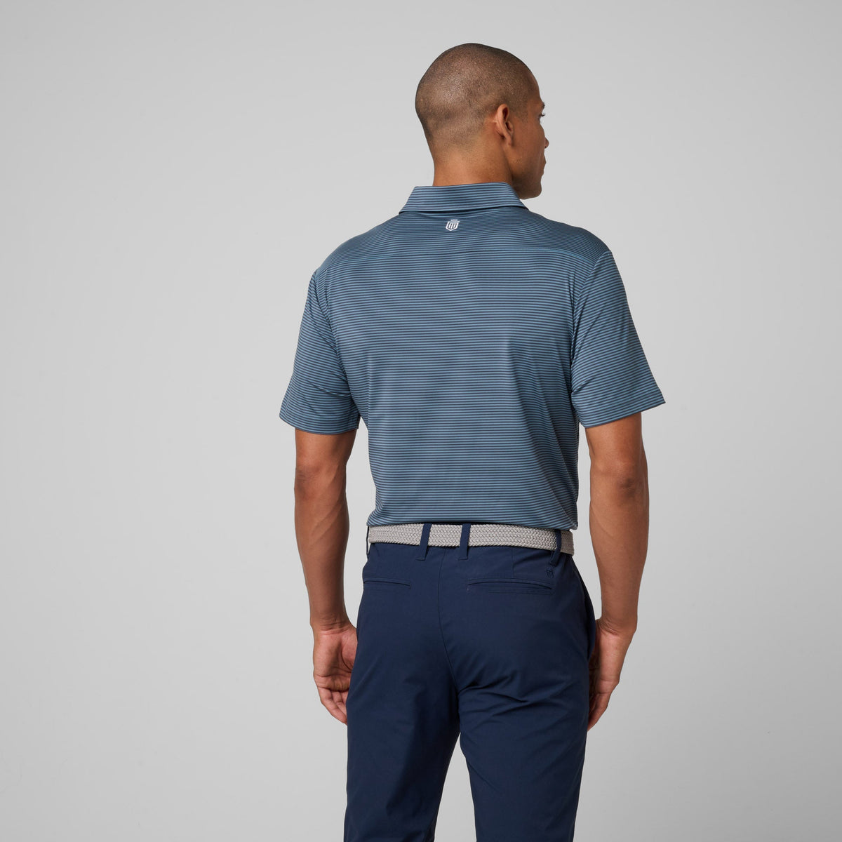 Greatness Wins Athletic Tech Stripe Polo in Navy and Storm, view 2