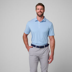 Greatness Wins Athletic Tech Stripe Polo in Baby Blue and Regatta