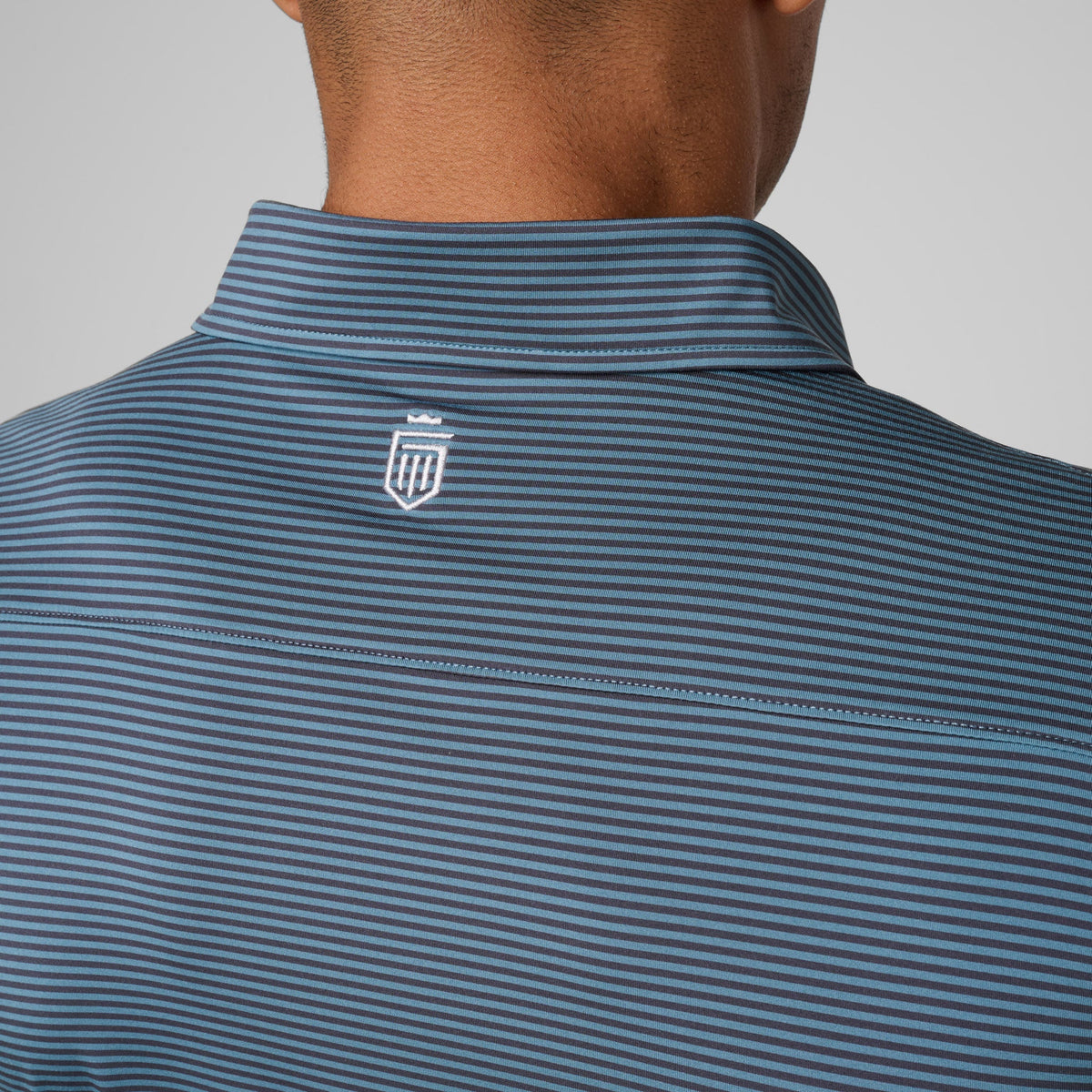 Greatness Wins Athletic Tech Stripe Polo in Navy and Storm, view 6