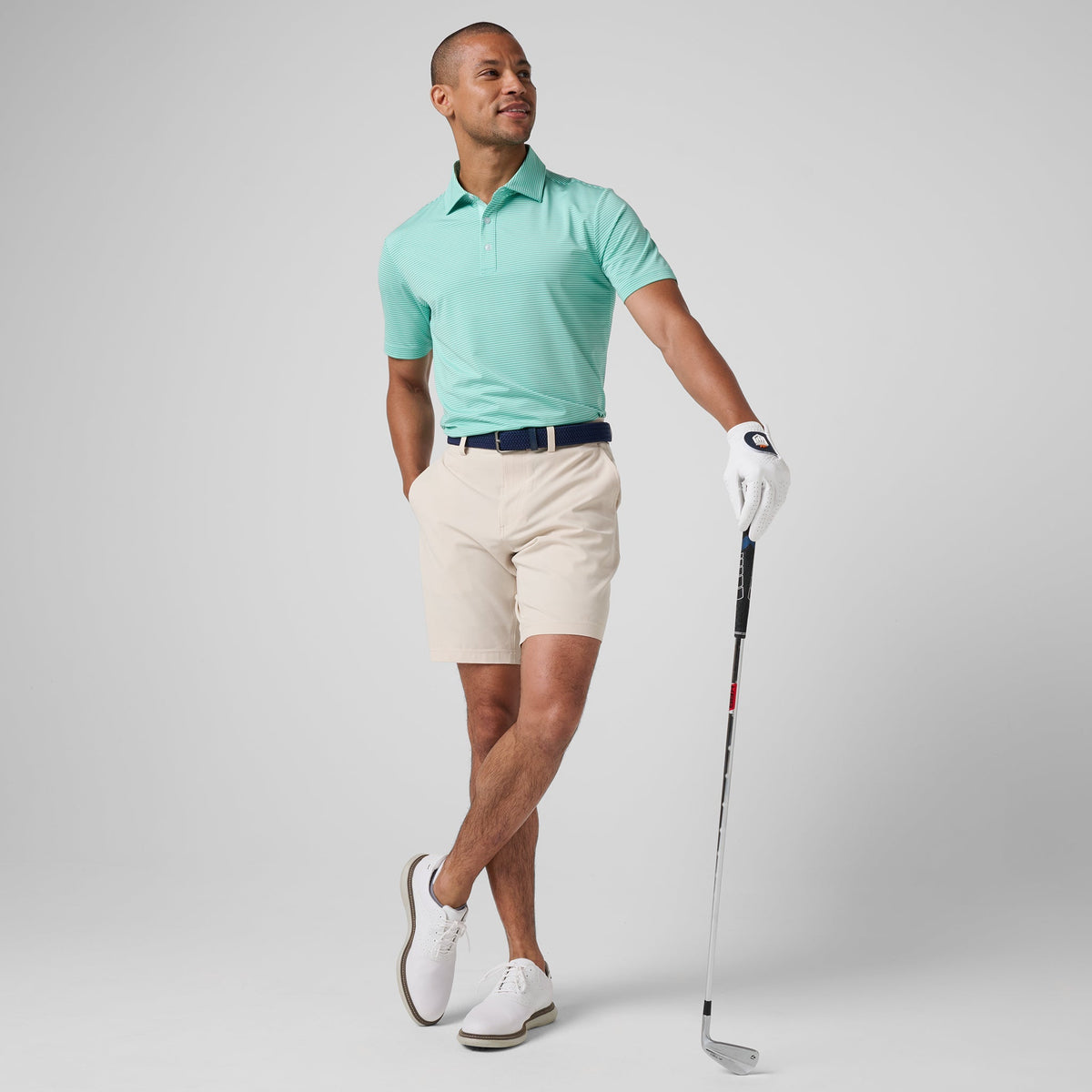 Greatness Wins Athletic Tech Stripe Polo in Mint and Marine Green