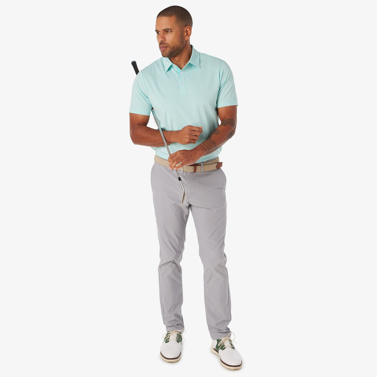 Greatness Wins Athletic Tech Stripe Polo in Blue Turq, view 3