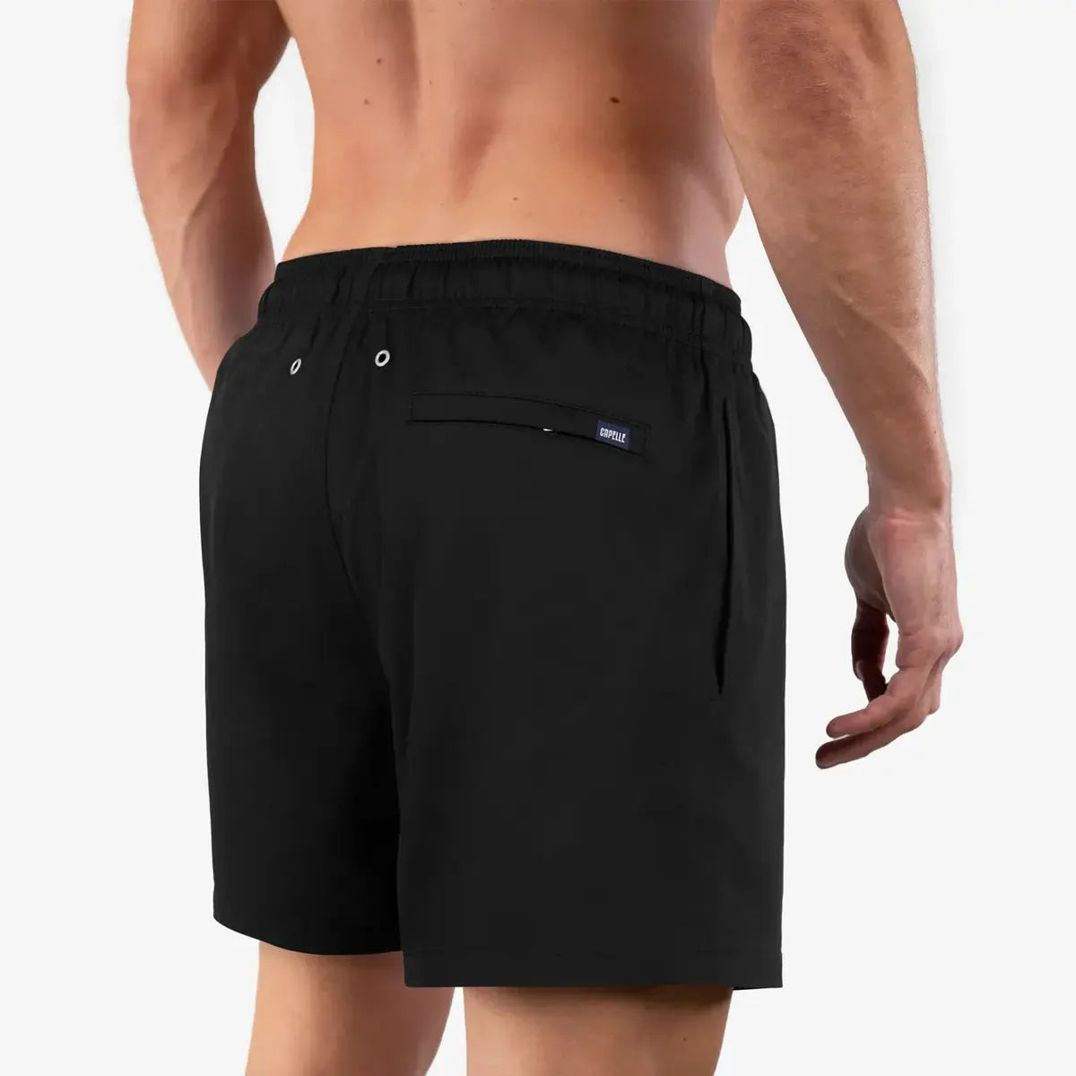Black Onyx men's hybrid swim short in solid black, back view