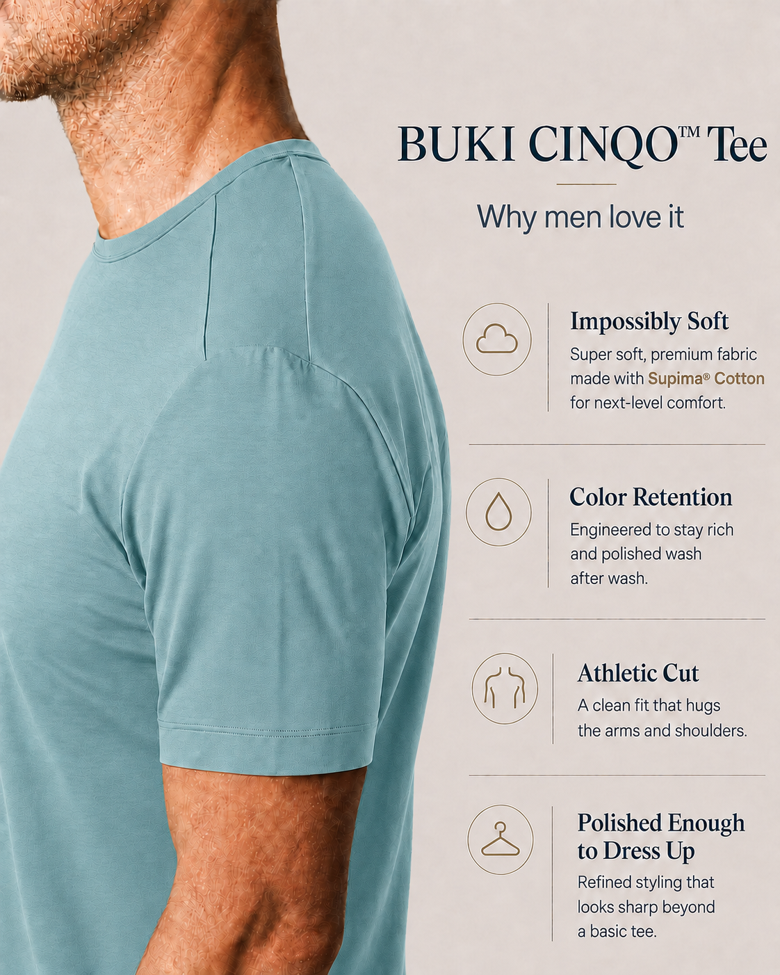 Buki CINQO men's tech tee blue grey, image 3 of 6