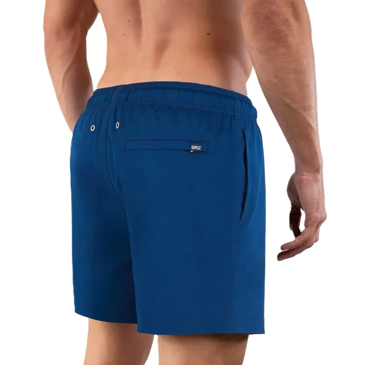 Blue Sapphire men's hybrid swim short in solid royal blue, back view