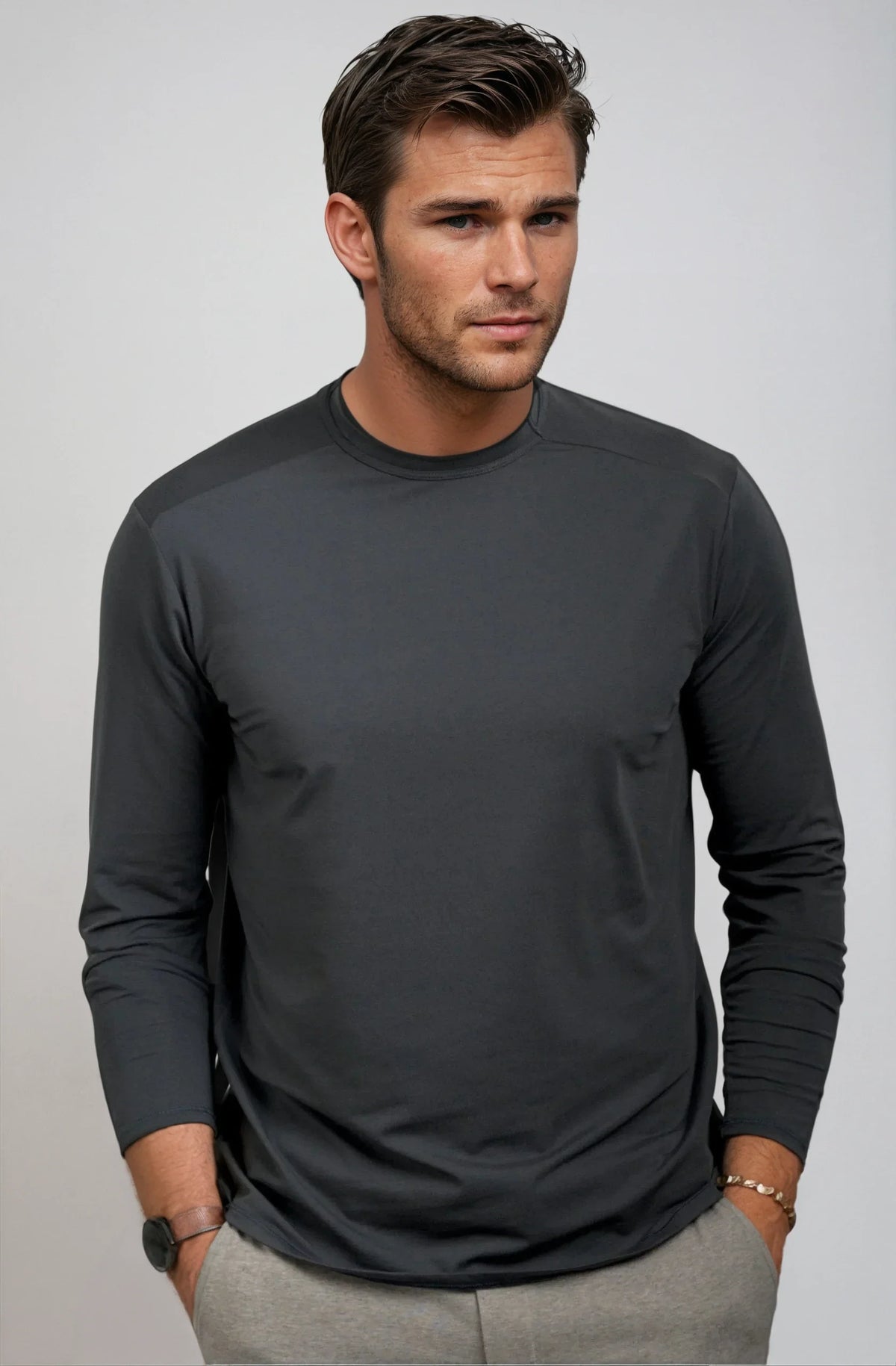 Buki CINQO men's long sleeve tech tee blue night, image 1 of 2