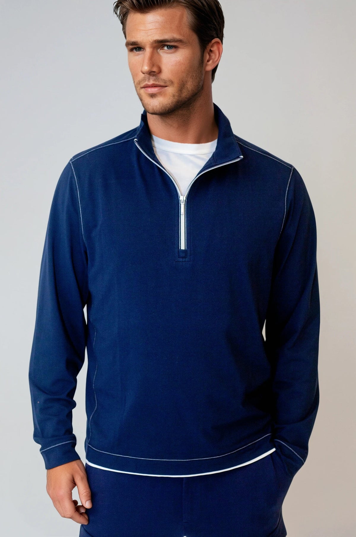Buki CINQO travel half zip 2 pack navy and white, image 1 of 7