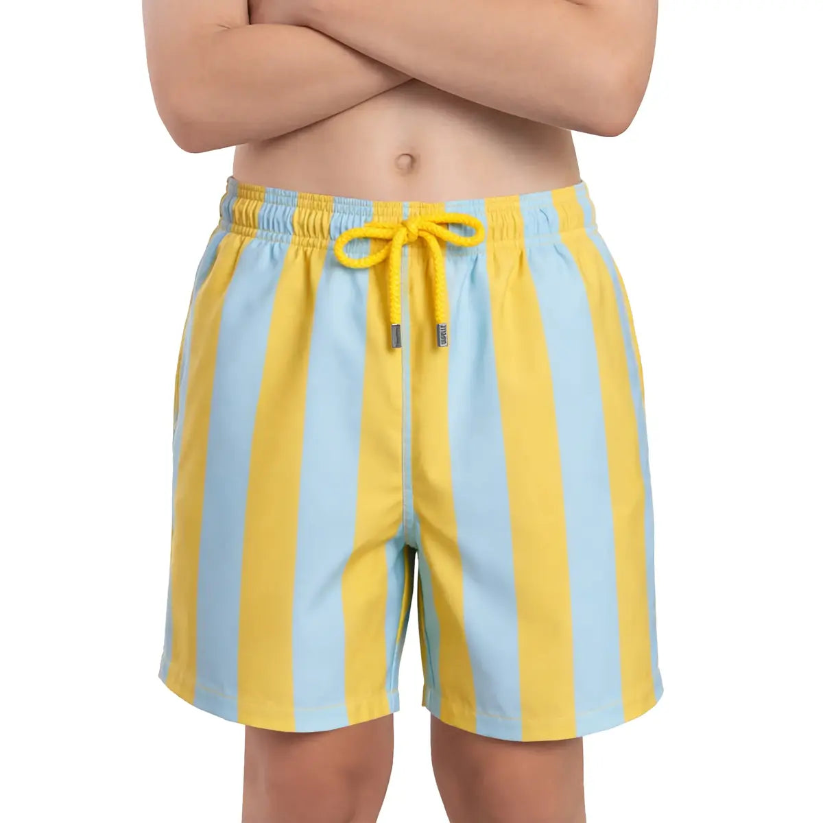 Coastal Cabana, Sun and Sky boys hybrid short, front view, second angle