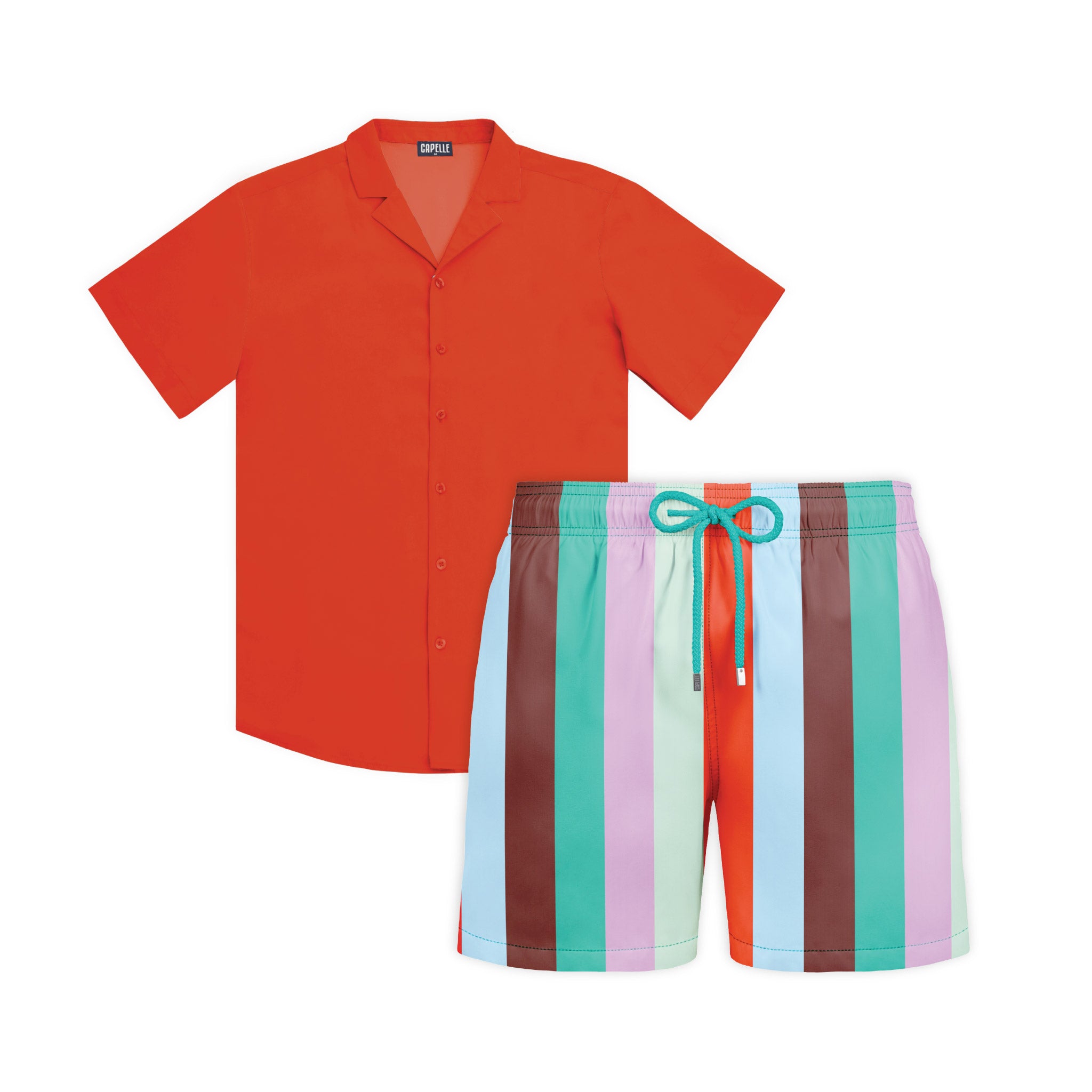 Zest Coral resort set, Coral shirt with Coastal Cabana Zest hybrid swim shorts