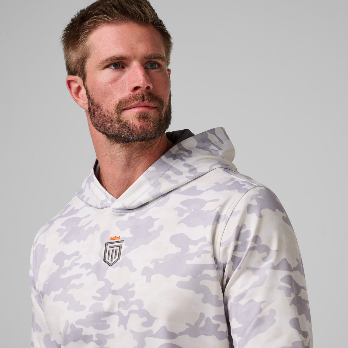 Greatness Wins Core Tech Hoodie in Gray Camo, view 5