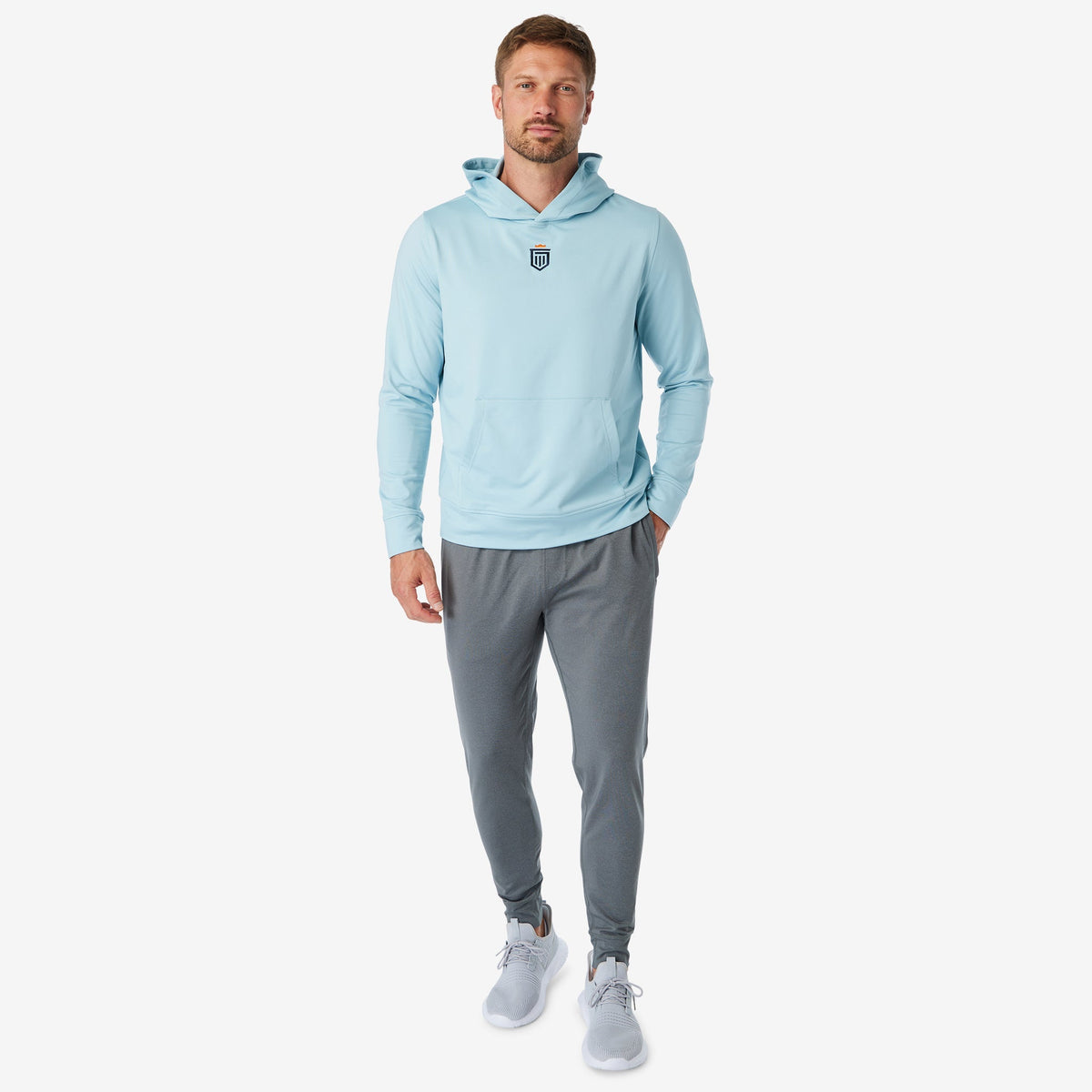 Greatness Wins Core Tech Hoodie in Coastal Blue, view 2