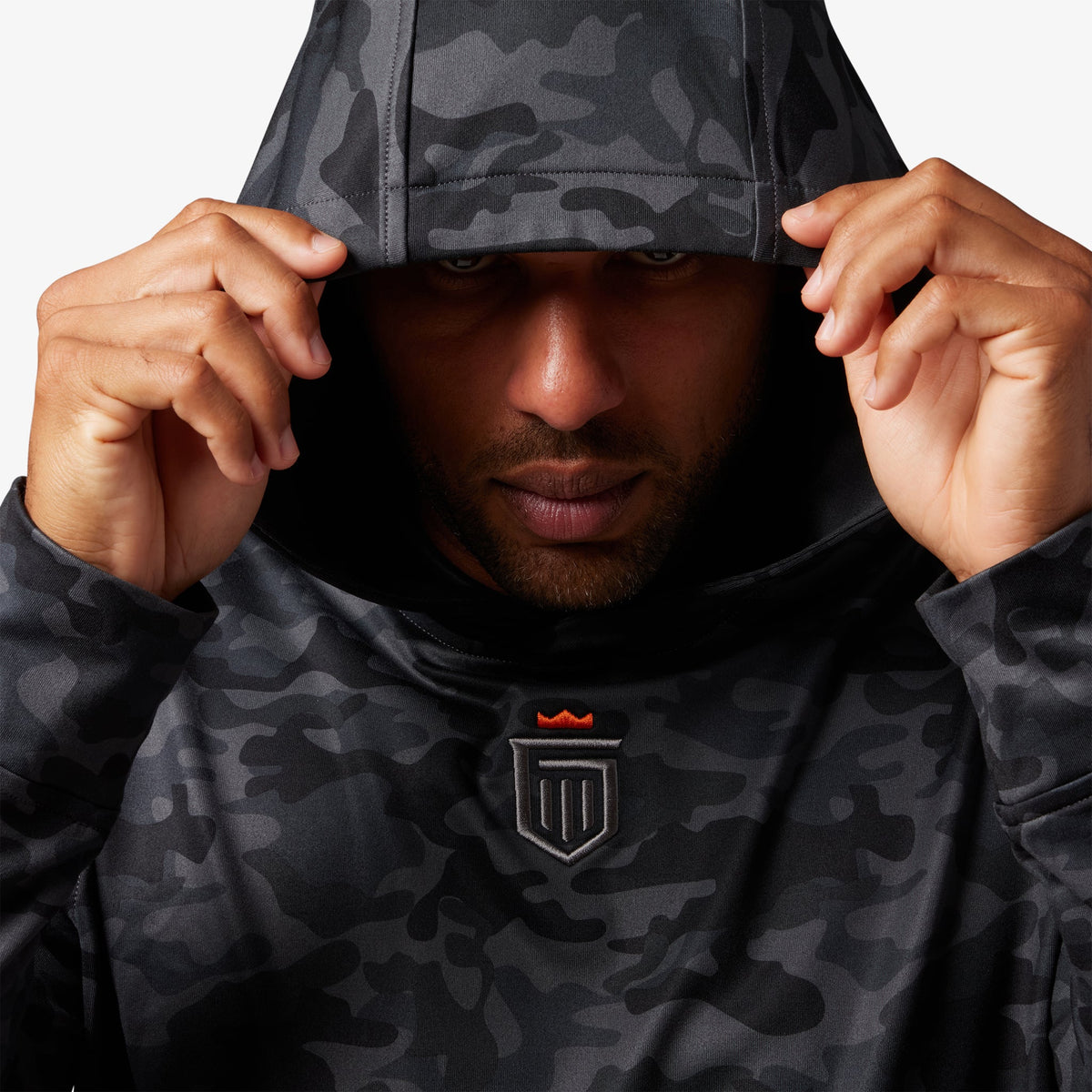Greatness Wins Core Tech Hoodie in Black Camo, view 3