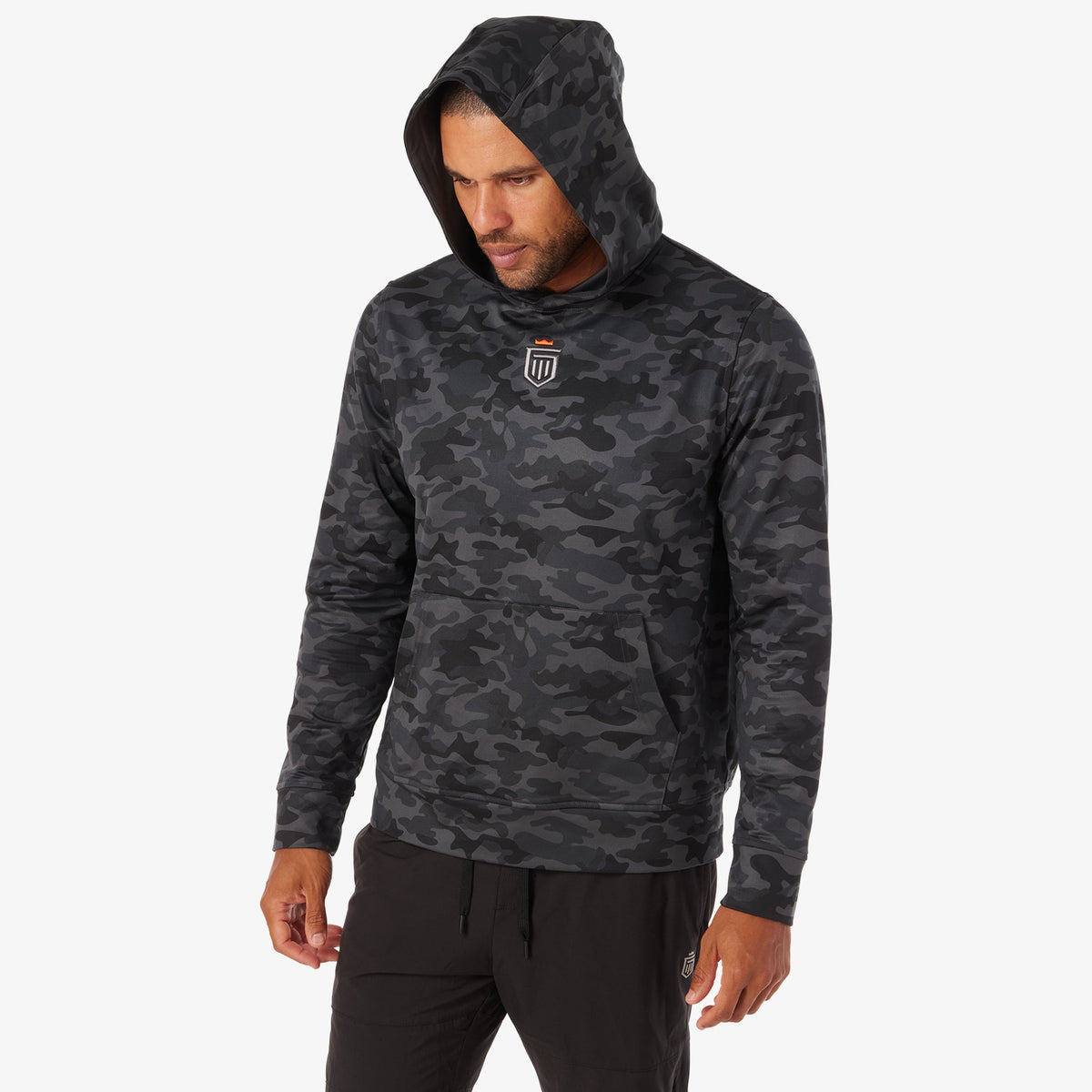 Greatness Wins Core Tech Hoodie in Black Camo, view 7