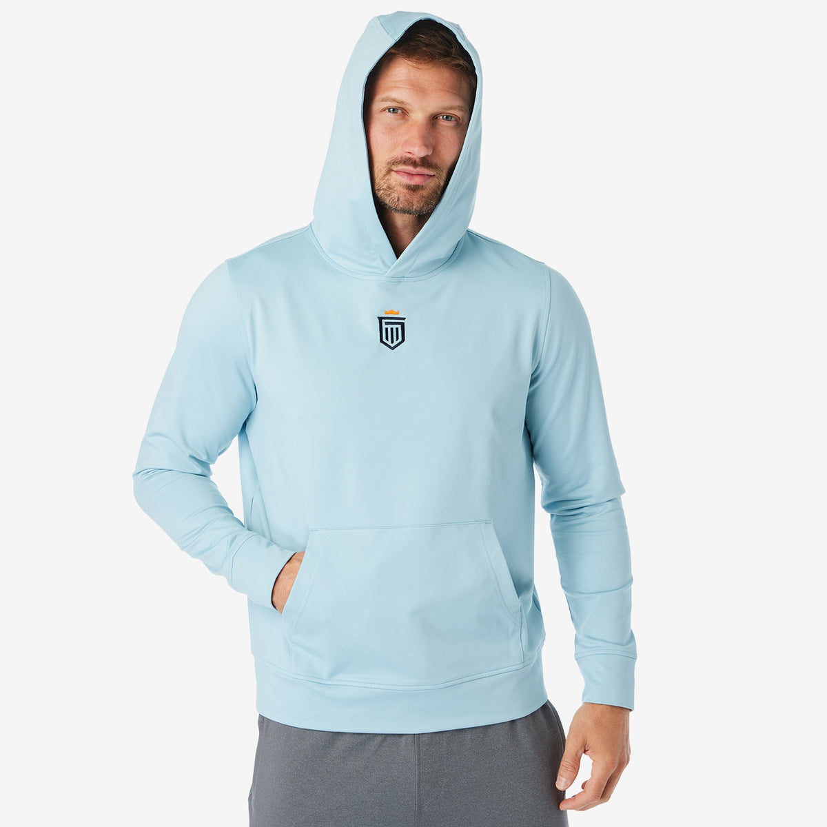 Greatness Wins Core Tech Hoodie in Coastal Blue, view 3