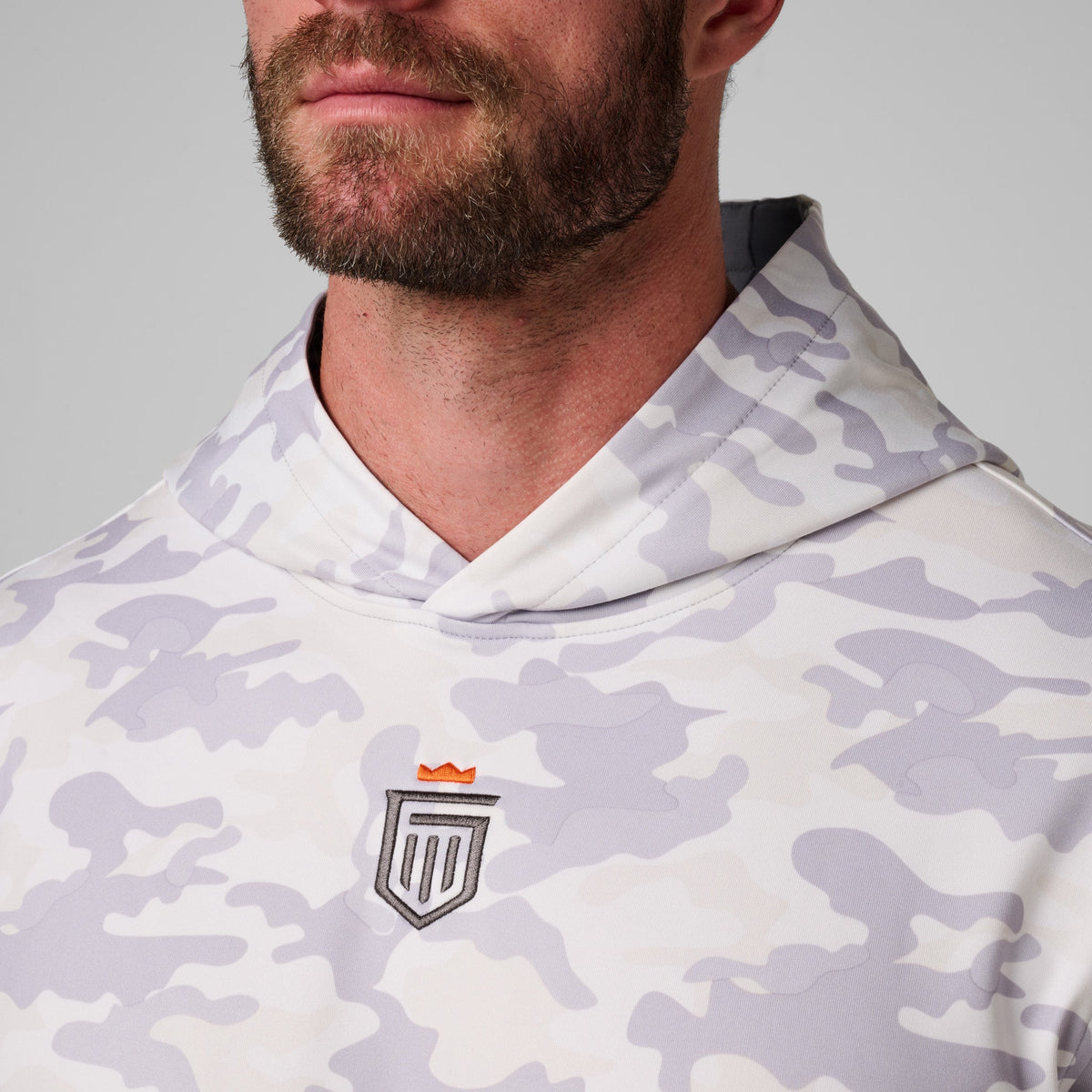 Greatness Wins Core Tech Hoodie in Gray Camo, view 2