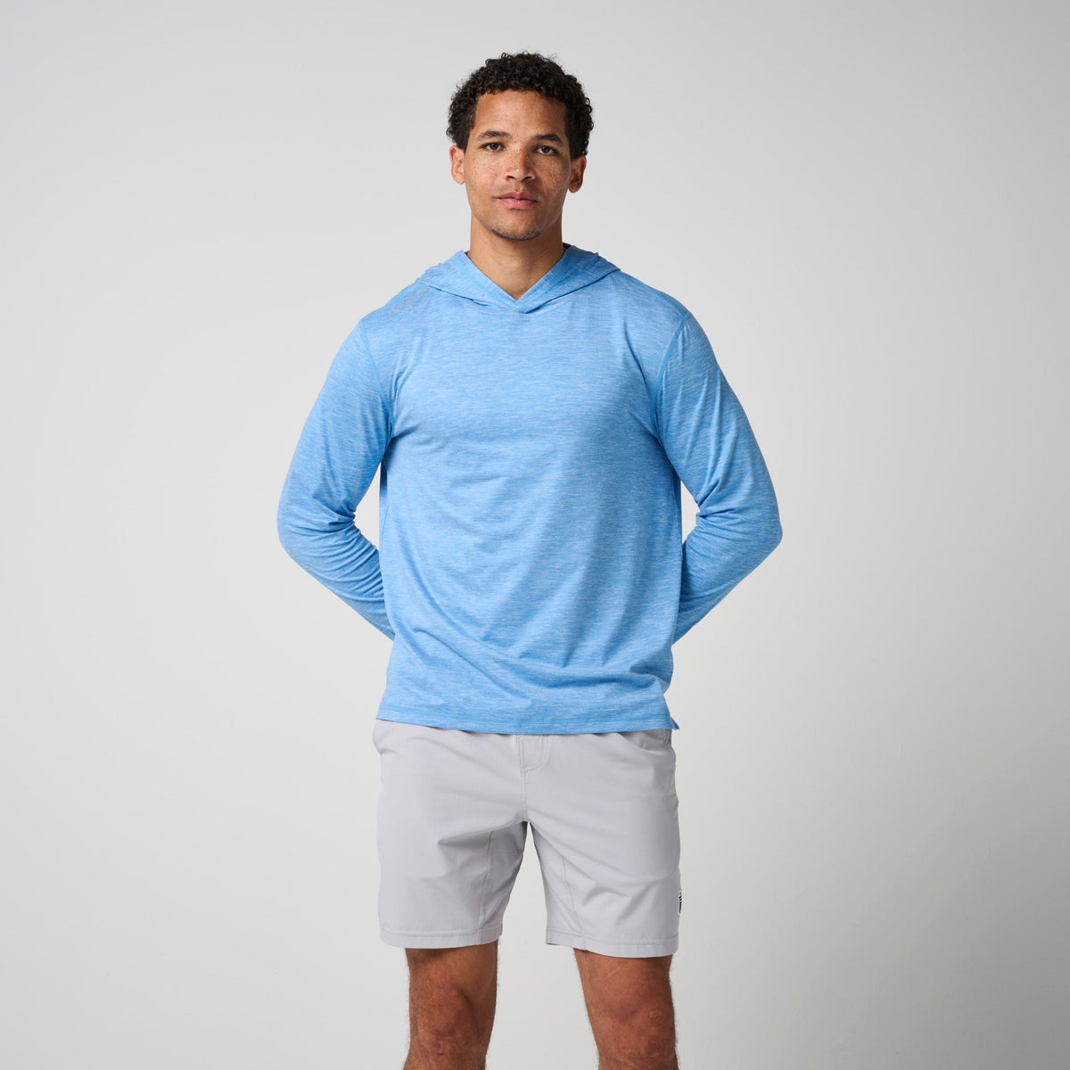 Greatness Wins Core Tech T-Shirt Hoodie in Marina Blue Heather, view 6