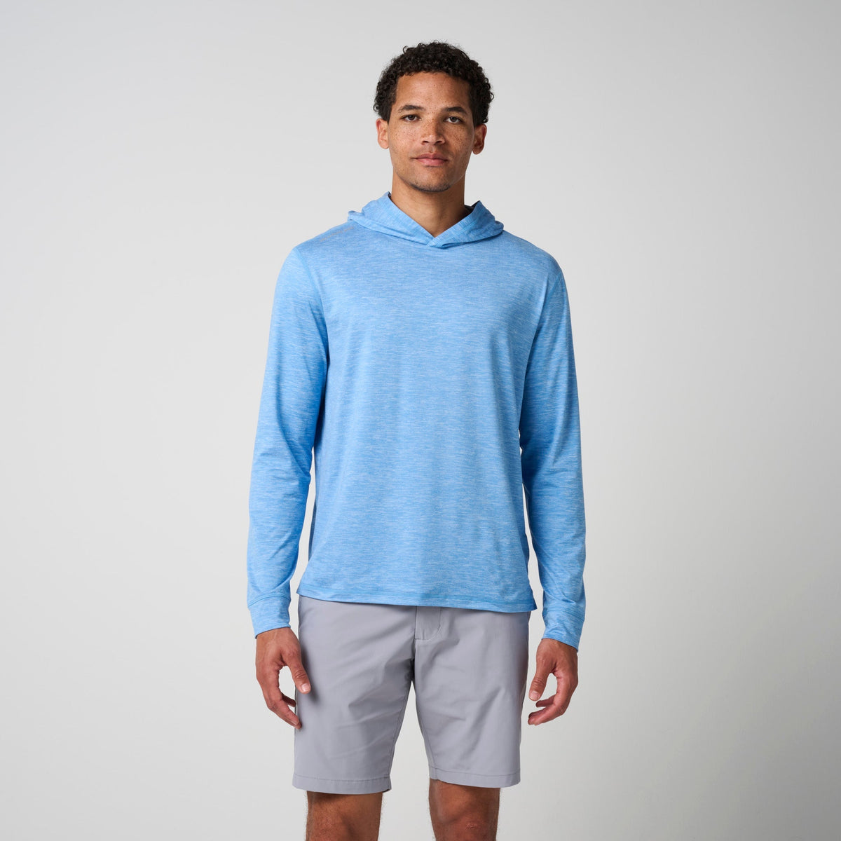 Greatness Wins Core Tech T-Shirt Hoodie in Marina Blue Heather, view 4