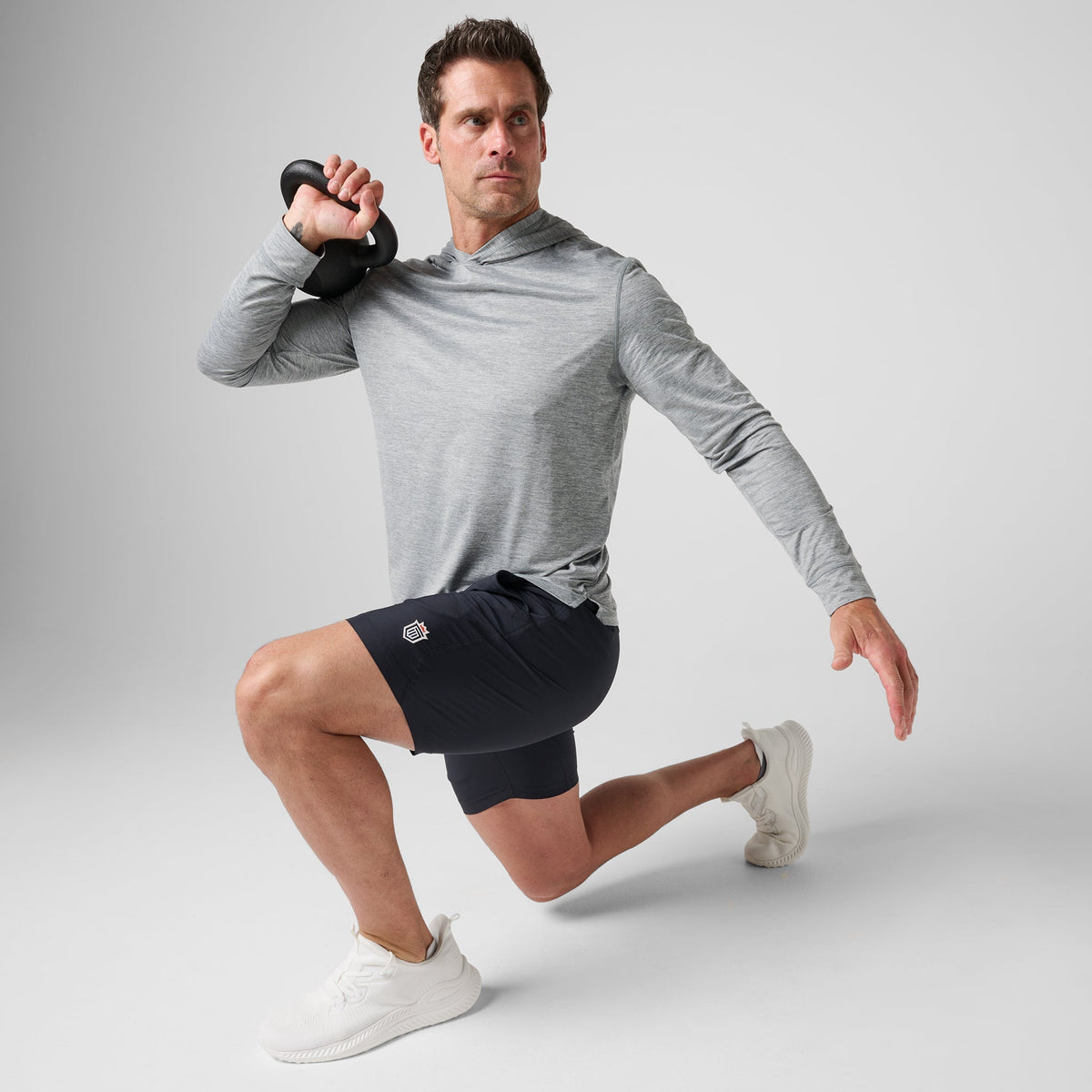 Greatness Wins Core Tech T-Shirt Hoodie in Athletic Gray Heather, view 10