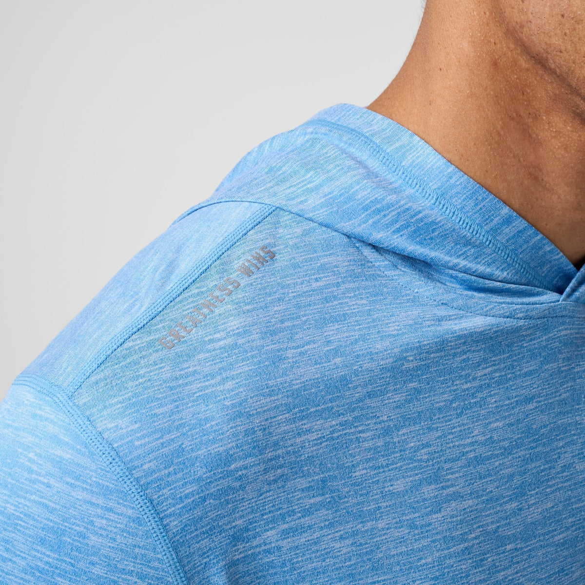 Greatness Wins Core Tech T-Shirt Hoodie in Marina Blue Heather, view 2