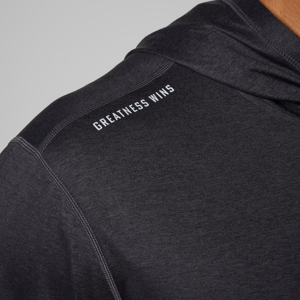 Greatness Wins Core Tech T-Shirt Hoodie in Black Heather, view 2