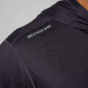 Greatness Wins Core Tech T-Shirt Hoodie in Black Heather, view 2