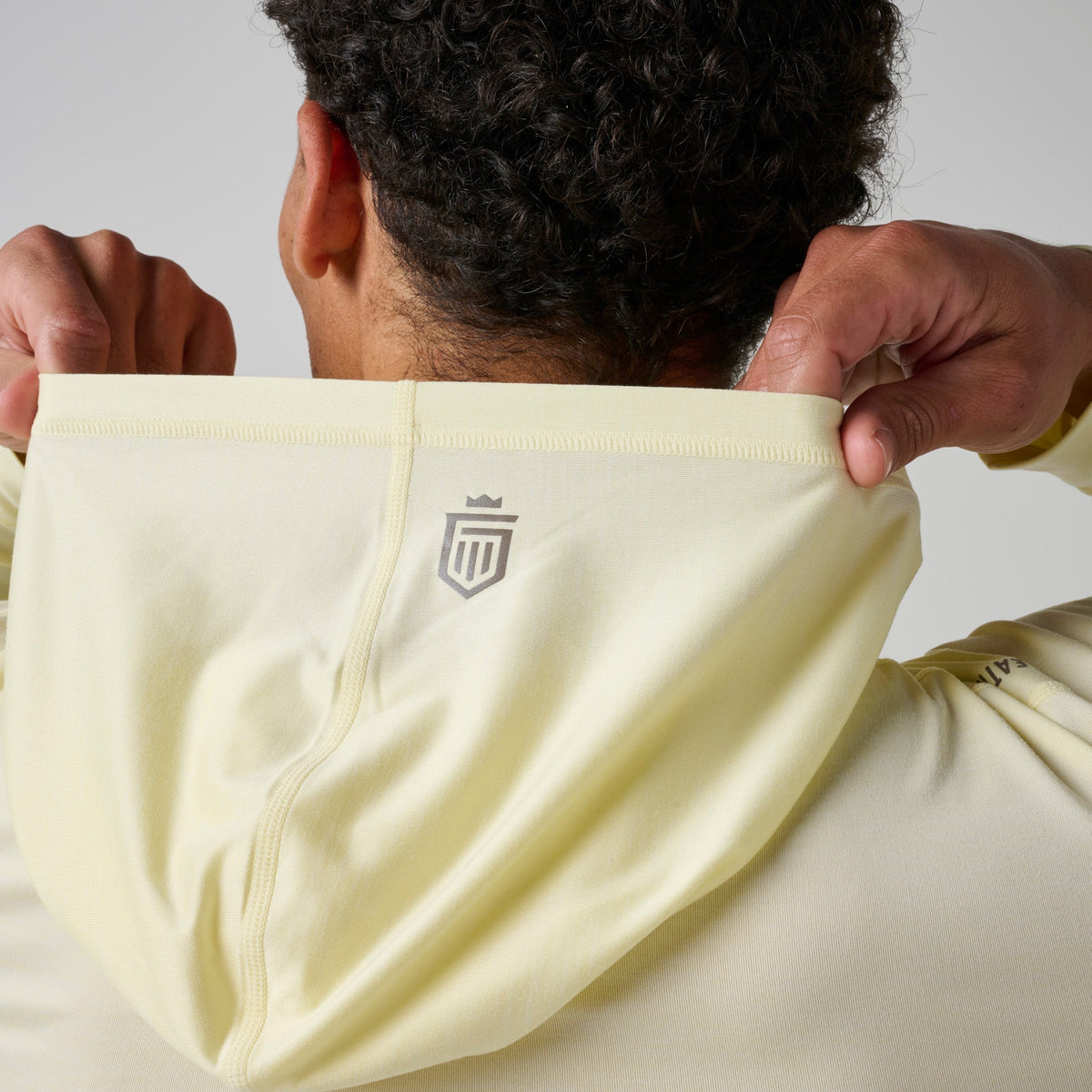 Greatness Wins Core Tech T-Shirt Hoodie in Peach Sorbet Heather, view 3